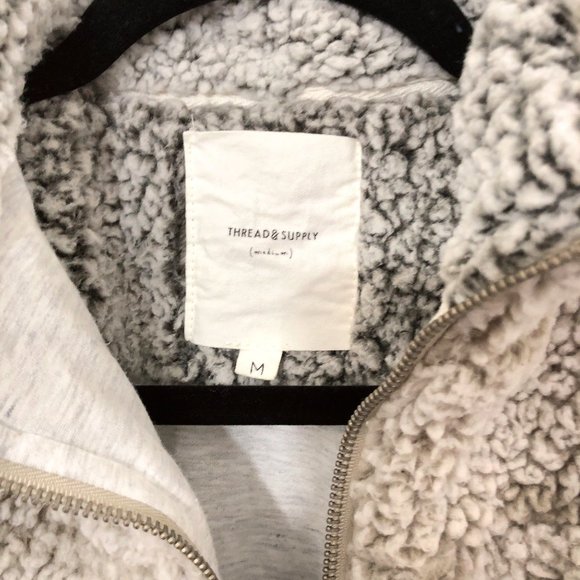 Thread & Supply Mock Neck Fleece Marled Ivory Gray Jacket M - Picture 3 of 8
